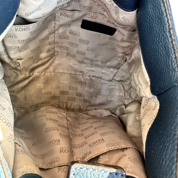 Michael Kors Navy Blue Leather Drawstring Ring Handles Satchel Shoulder Bag-Navy - Picture 13 of 15